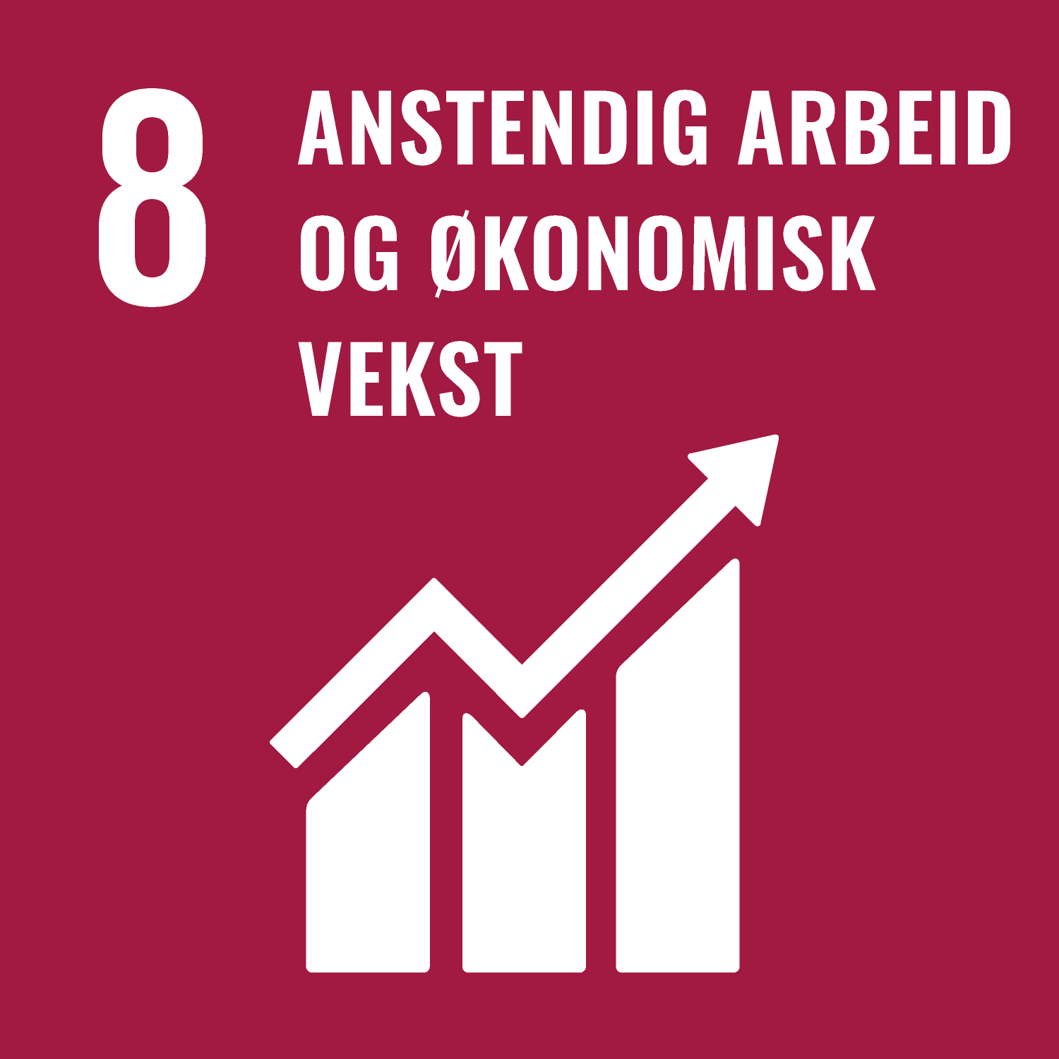 FN sitt bærekraftsmål 8 med ikon av graf for arbeid og økonomisk vekst